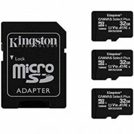 Memoria micro sdhc 32gb kingston canvas select+adapt pack de 3 unidades - cl10 - r: 100mb - s  w:85mb - s