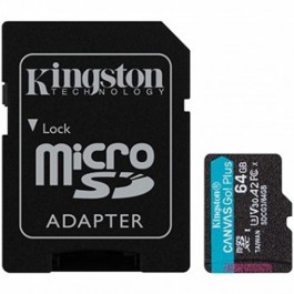 Memoria micro sdxc 64gb kingston canvas go uhs - i cl10 r: 170mb - s  w:70mb - s + adaptador sd