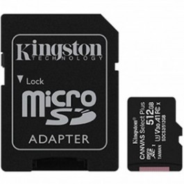 Tarjeta memoria micro sdxc 512gb kingston canvas select +  adaptador cl10 - r: 100mb - s  w:85mb - s