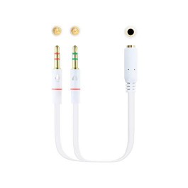 Cable audio 1xjack - 3.5 a 2xjack - 3.5 nanocable 20cm blanco -  hembra a 2xmacho -  4pin -  3pin -  blanco