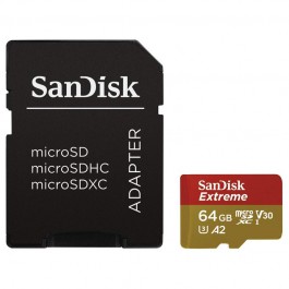 Tarjeta memoria micro secure digital 64gb sandisk extreme a2 clase 10 uhs - i u3 + adaptador