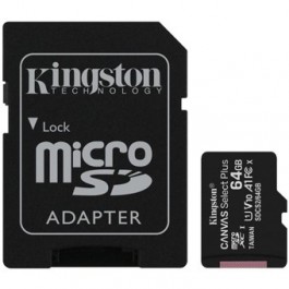 Tarjeta memoria micro secure digital sd hc 64gb kingston canvas select plus clase 10 uhs - 1 + adaptador sd