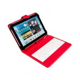 Funda universal silver ht para tablet 9 - 10.1pulgadas + teclado con cable micro usb rojo - blanco