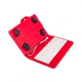 Funda universal silver ht para tablet 7 - 8pulgadas + teclado con cable micro usb rojo - blanco